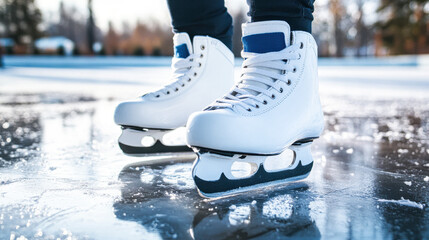 Ice Skates Standing On Frozen Ice Rink