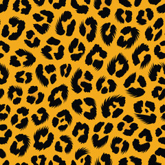 A vibrant leopard print pattern showcasing animal fur and skin textures in an abstract african design on a bright orange background