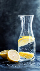 Lemon Water In Glass On Dark Background