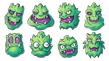 Obraz premium cartoon funny monster head character set, isolated on a white background