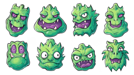 cartoon funny monster head character set, isolated on a white background