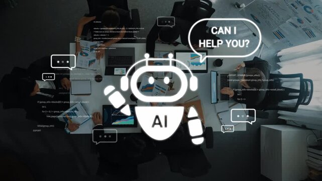 AI Chatbot Assisting Business Team in Modern Office Setting with Data Analysis and Heavy Collaboration Efforts Gluon.