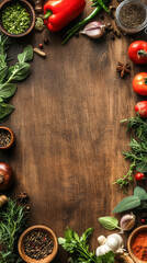 Natural Rustic Kitchen Background With Ingredients