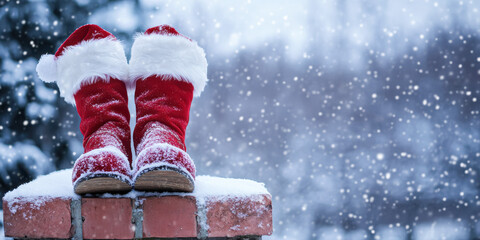 Santa Boots On Rooftop With Snowfall At Night