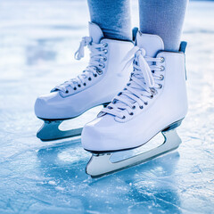 Close Up Of Ice Skates On Blue Ice