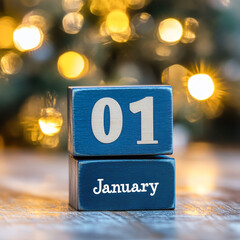 January First Day Calendar Blocks On Desk