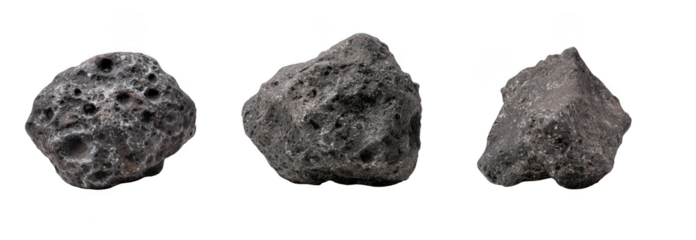 three different types of dark gray asteroids
