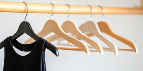 Neutral Knit Sweaters Hanging On Wooden Hangers