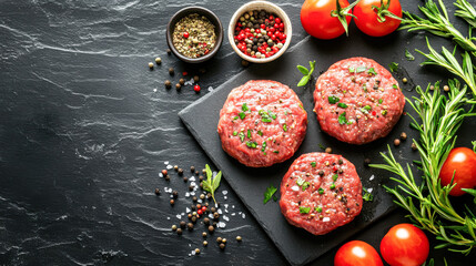 Uncooked Beef Patties With Tomatoes And Herbs