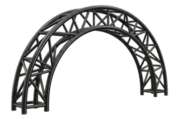 Dark gray metallic arch truss structure for event staging and lighting display, isolated on transparent background 