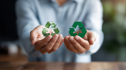 Faceless hands with garbage symbol recycling color background display waste management concept environmental responsibility visualization sustainability representation scene