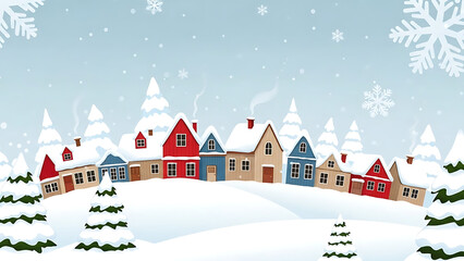 seamless pattern Winter City Scene, mountains and houses with Snowy