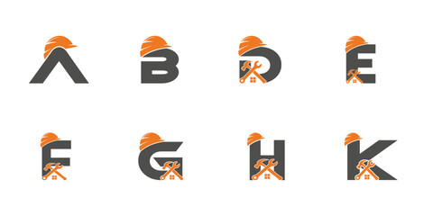 Letters with Construction Cap Logo. Construction Safety Helmet with Letter Logos. © Masum