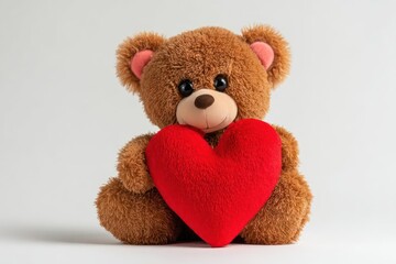 Obraz premium Brown Teddy Bear Holding Red Heart on White Background