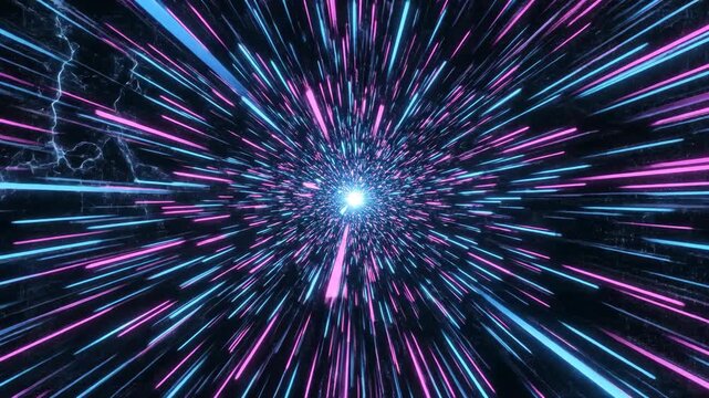 Neon Light Streaks Zoom Through a Cosmic Tunnel in Motion.