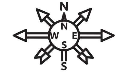 A compass rose illustration showcasing cardinal directions with arrows on a plain white background
