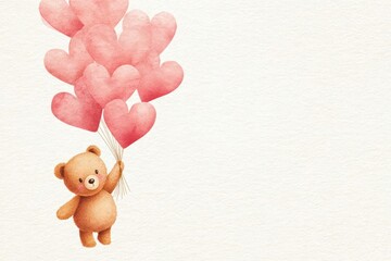 Teddy Bear Holding Pink Hearts on White Background
