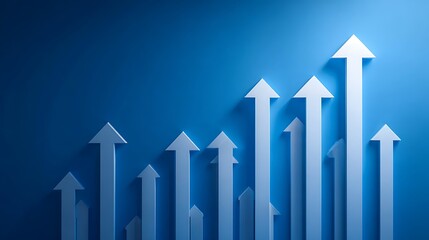 Rendering of white upward-pointing arrows on a deep blue gradient background