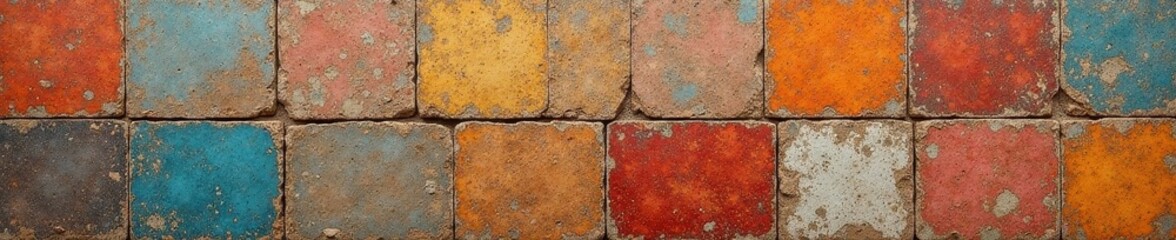 Rustic patchwork tile wall, aged stone texture , backdrop, wall
