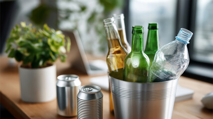 Rubbish that can be recycled visualization waste material collection environmental responsibility display sustainability concept representation recyclable items scene