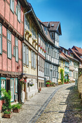 Historic Half Timbered Street Colorful Old Town Background