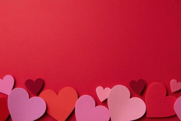 Pink and Red Hearts on Red Background for Valentines Day