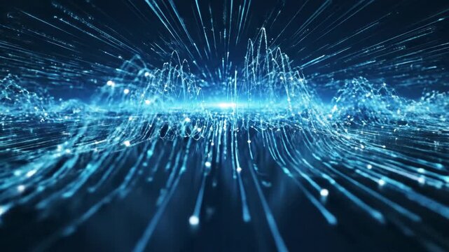 Dynamic Blue Data Streams Expanding Across Digital Space.