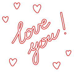 Holiday lettering card, line art calligraphy letters, Happy Valentines romantic greeting quote 