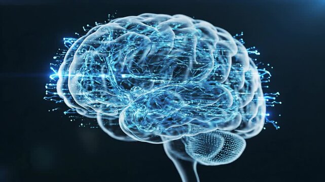 Glowing Blue Brain Neural Network Visual Tour.