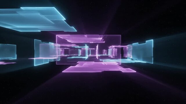 Neon Tunnel Abstract Routes Through Digital Glass.