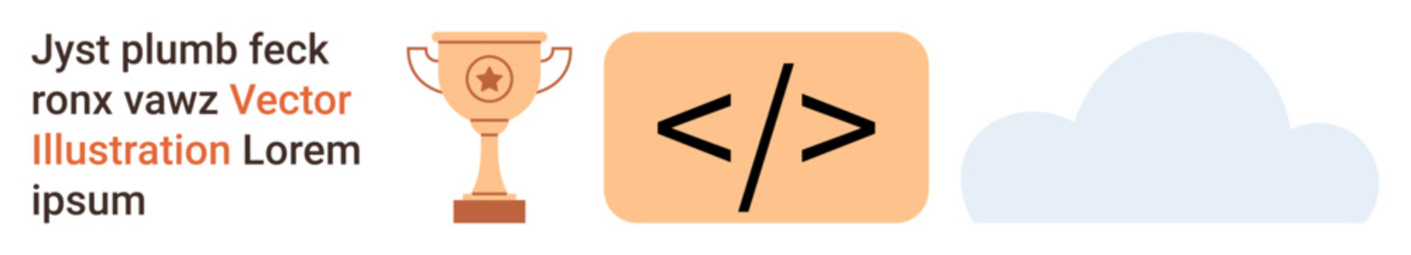 Software development, cloud computing, achievements, technology innovation, web development, programming tools. Trophy, coding symbol and cloud icon in flat design. Software development and cloud