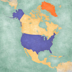 Map of North America - USA and Greenland