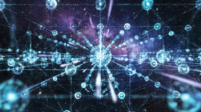 High tech network visualization with radiant connected particles.