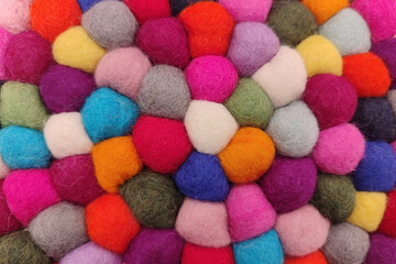 Vibrant Multicolored Felted Wool Balls Texture