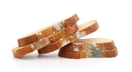 Slices of moldy rye bread.