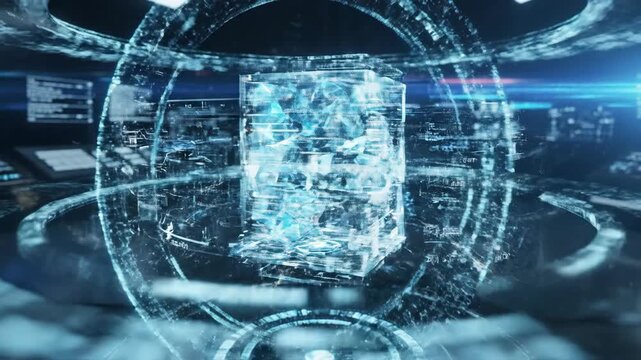 Futuristic Holographic Data Sphere In Digital Control Room.