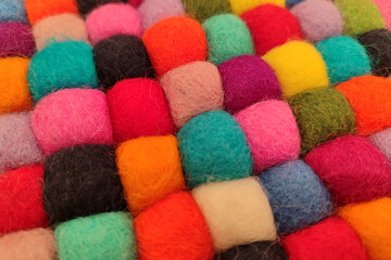Vibrant Multicolored Felted Wool Balls Texture