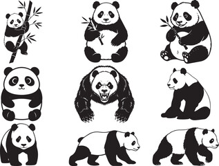 Naklejka premium Panda Silhouette on White Background