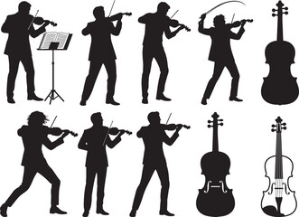 Violinist Performing Silhouette on White Background