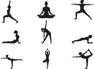 Yoga Woman Silhouette on White Background