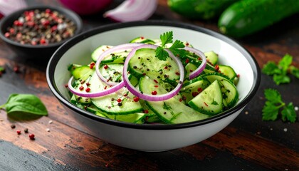 Gurkensalat mit roten Zwiebeln