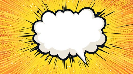 Blank cartoon speech bubble on burst background in pop art style for use in creative projects or graphic designs