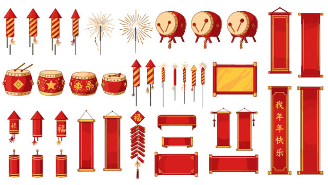 Chinese new year festive decorations and fireworks