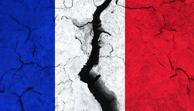 Cracked France flag on distressed grunge texture background