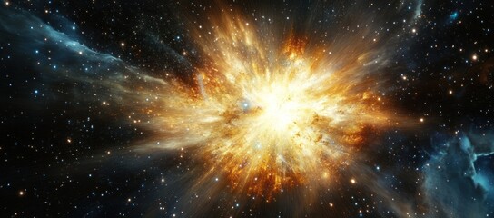 Vivid cosmic explosion in deep space revealing the birth of a new galaxy
