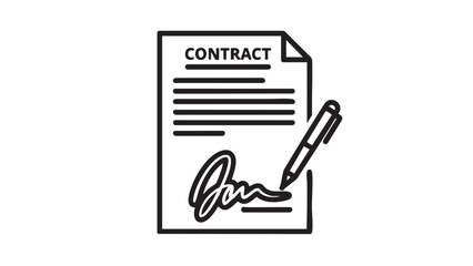 Signing a contract document with a pen on a white background