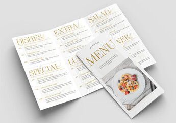 Minimal Food Menu Trifold Brochure Layout with Golden Accents