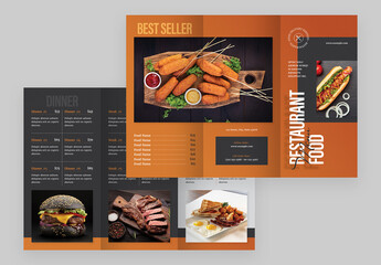 Food Menu Trifold Brochure Layout with Orange Accents