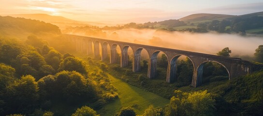 Majestic arches: Pontcysyllte Aqueduct emerges from ethereal morning mist