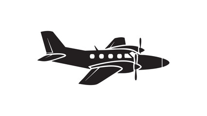 Simple illustration of a small airplane flying through the sky with a clean white background
